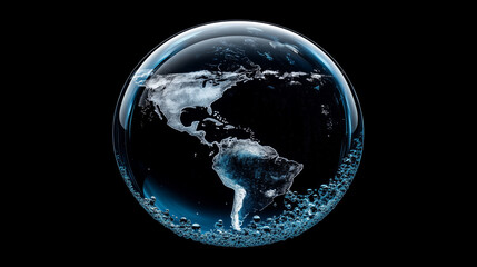 Earth made of soap bubble. Art, illustration, symbolizing the fragility of life and living things. Concept 