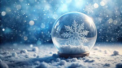 A snow globe filled with swirling snowflakes and sparkling ice crystals in a frosty winter landscape, frozen landscape, snow globe