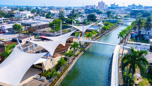 Canal de la Cortadura Walkway that connects the Carpintero Lake with the Panuco River. This promenade functions as a tourist space within the city of Tampico in Tamaulipas.