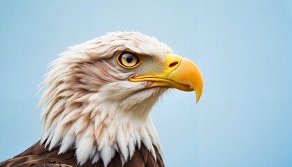 Fototapeta premium Eagle profile gazing against blue background