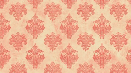 Fototapeta premium Vintage red flocked wallpaper with a red damask design on a white background, retro style.