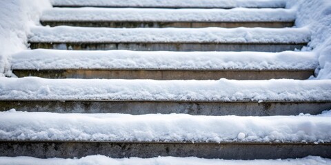 Close-up of snow-covered steps in winter , Snow, steps, winter, covered, close-up, cold, white, icy, frozen, frost