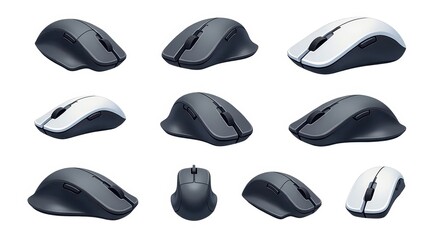 Collection of Wireless Computer Mouse Illustrations in Various Angles - Ideal for Technology and Business Design Projects