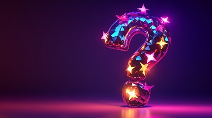 Glowing question mark with stars.