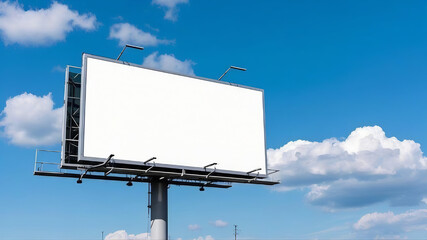 A large billboard with a blue sky and clouds