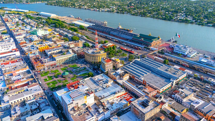 Aerial view of the port city of Tampico Tamaulipas, Mexico where the Panuco River passes by on its way to the Gulf of Mexico.