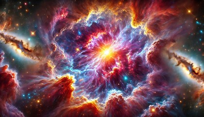 Fototapeta premium Vivid Stellar Nebula Explosion with Bright Colors in Deep Space