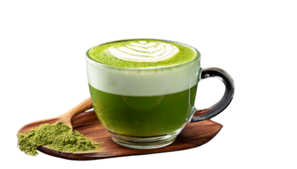 Green Matcha Latte For Tea Lover on a White Background