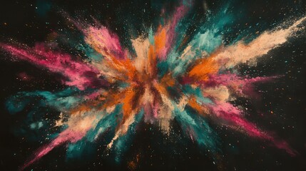 Burst of Vibrant Colored Powder Against a Black Background
