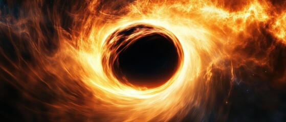 Fiery vortex swirling around a dark, cosmic void.