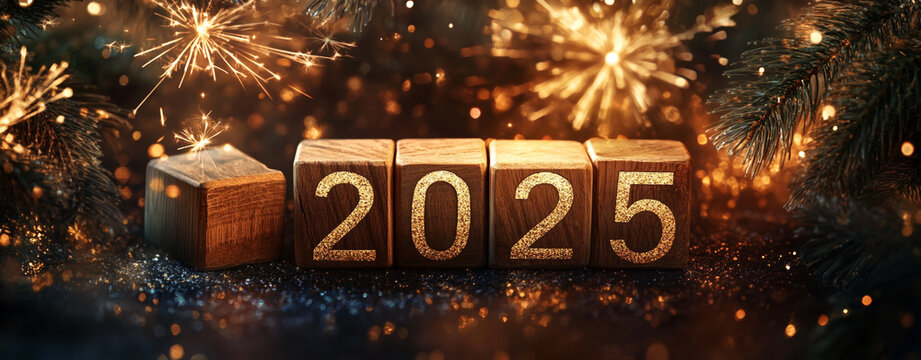A set of wooden blocks with the numbers 2025.