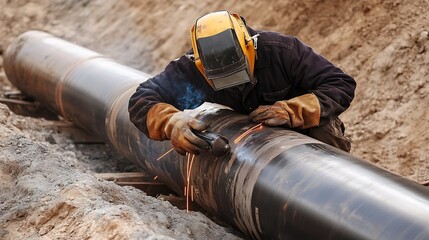 Welder Repairing Pipeline