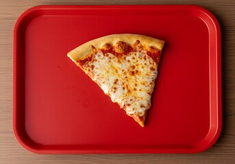 Pizza cut on red tray
