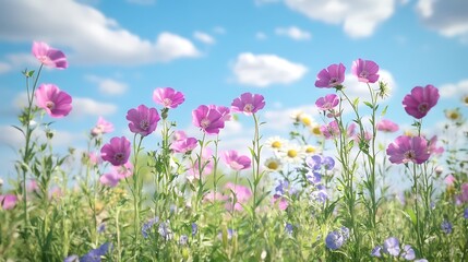 Realistic Flower Field with Branches and Leaves in Stunning Detail