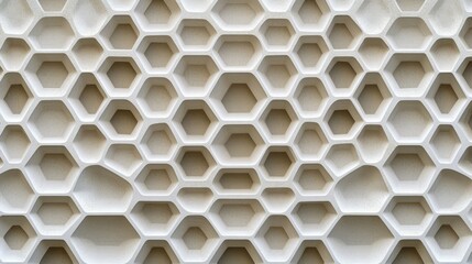Futuristic 3D Honeycomb Mosaic on White Background: Realistic Geometric Hexagonal Grid Texture