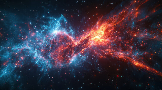 A dreamlike vision of an artificial intelligence forming a humanoid shape from swirling galaxies and stardust, set against a vast cosmic expanse with vibrant nebulae, celestial glow