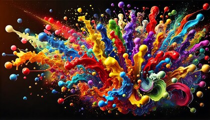 Vivid Multicolored Paint Splash on Black Background
