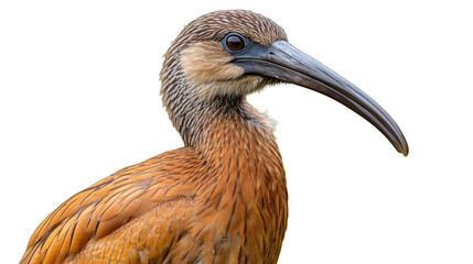Obraz premium black crowned crane, a small brown bird with long beak transparent on white background 