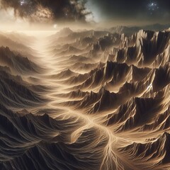 A barren landscape illustrating the effects of erosion and gravi