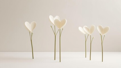 Hearts on sticks in the form of flowers in soft pastel colors, love banner, art fashion card for Valentine's Day 2025