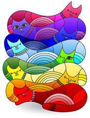 Stained glass illustration with abstract cats, animal isolated on a white background