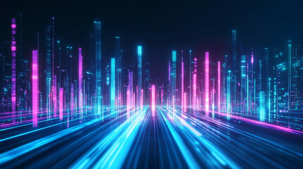 Vibrant futuristic tunnel with dynamic neon lights, creating an immersive digital atmosphere perfect, A futuristic neon-lit corridor with bright pink and blue lights, creating a vibrant and surreal
