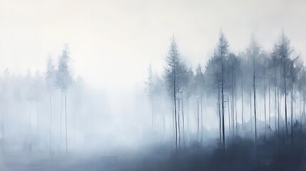 Minimalist Forest Landscape Paintings with Misty and Serene Atmosphere