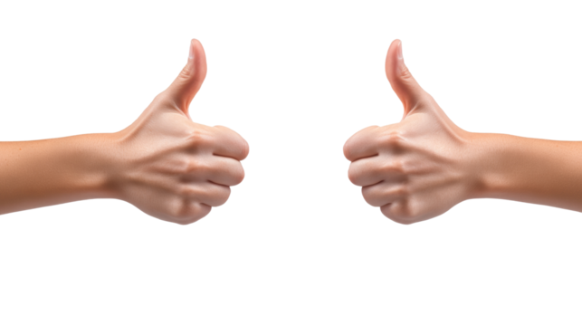 Two hands display thumbs up approval gestures.