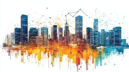 Modern city skyline representing economic growth and prosperity. 