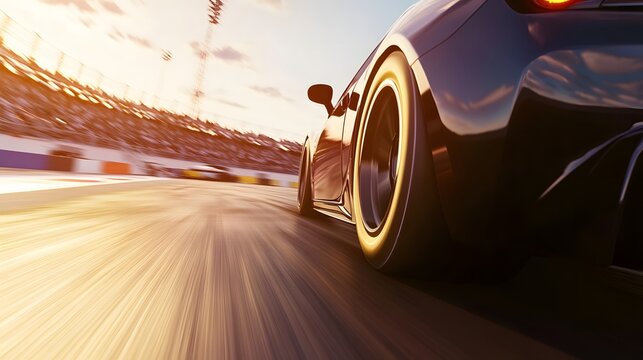 Red sports car racing at high speed on a drag strip, showcasing the thrill of competition and the pursuit of performance excellence