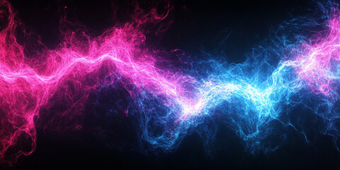 Obraz premium Electric magenta and cyan light trails creating vivid contrasts in black