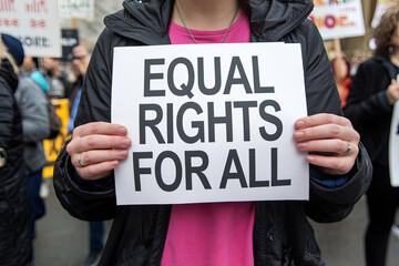 Person holding a sign saying “Equal Rights for All” at a peaceful protest