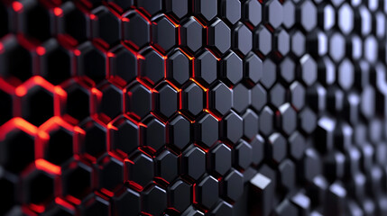 Fototapeta premium Abstract Hexagon Pattern with Red Glowing Edges, Red and black hexagons wireframe wallpaper, desktop background, 