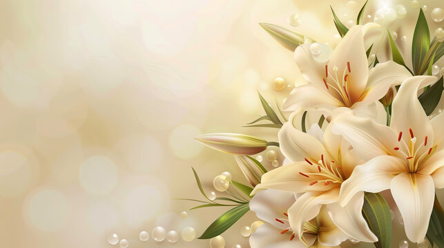 Elegant White Lily Flower Background Illustration with Soft Bokeh Effect for Greeting Cards and Invitations