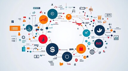 Circular flow of income represented with vibrant infographics. 