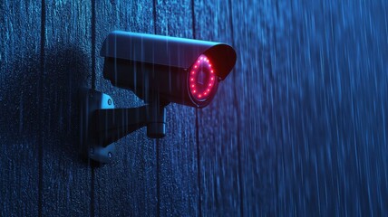 Surveillance camera monitoring rainy night urban environment digital imagery security concept