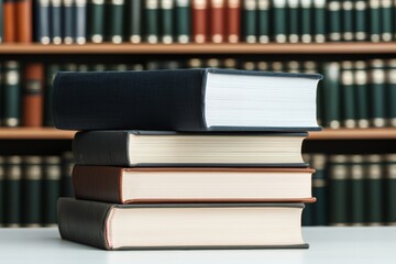 Legal Texts, A Stack of Law Books on a Desk, Library Background
