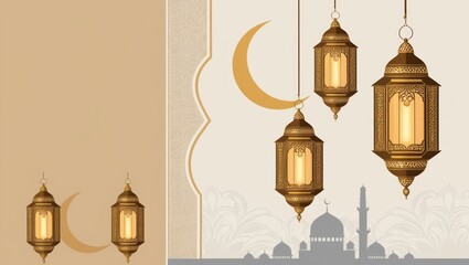 Elegant Ramadan Lanterns and Crescent Moon Mosque Design