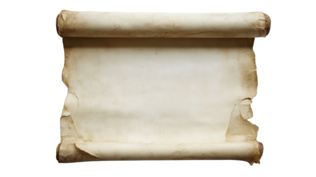 Blank ancient scroll for notes transparent background