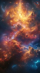 Cosmic explosion of colorful nebulae in deep space digital art stunning visuals astral environment wide angle