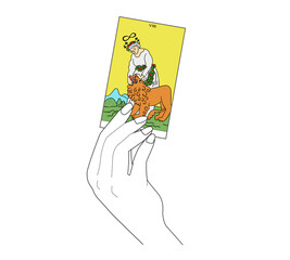 力のカード：タロットカードを持つ手