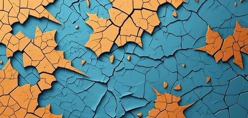 Abstract Cracked Paint Texture in Teal and Orange