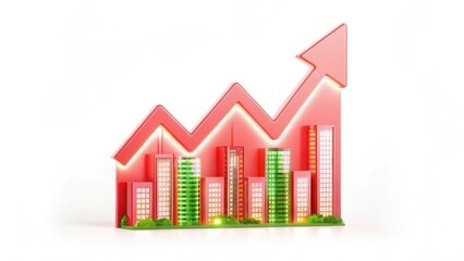Growing city skyline with an upward trend arrow.
