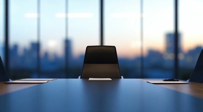 Empty conference room with city view.