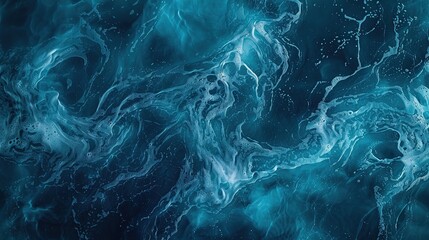 Obraz premium Transparent dark blue water surface texture with gentle ripples and splashes, abstract summer background, water waves with space for copy, top view for cosmetic moisturizer and toner presentation.