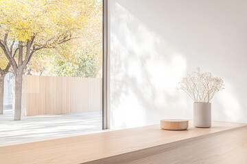 Minimalist indoor space showcasing natural light and simple decor elements
