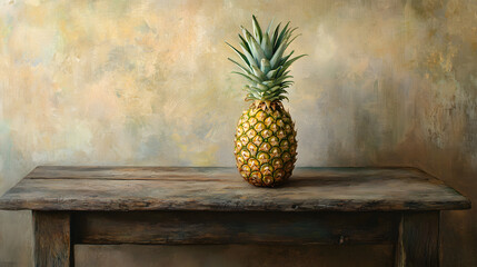 pineapple on the table with copy space 4K green tone