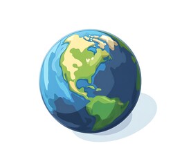 Fototapeta premium A blue and green cartoon Earth icon, on a white background, earth day concept