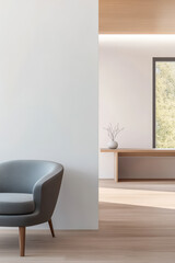 Modern interior design featuring a stylish chair and minimalistic decor in a bright room