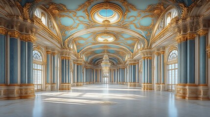 Obraz premium Elegant Grand Hall with Blue and Gold Decor